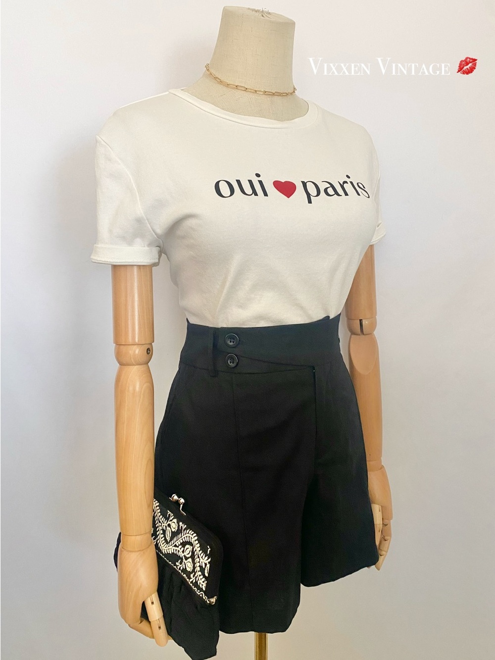 BELLE POQUE HIGH WAISTED TUXEDO BUTTON FRONT COTTON SAILOR SHORTS IN BLACK